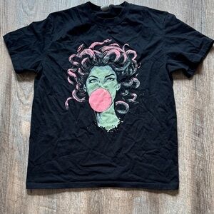 Black Short Sleeve Tee with Pink Bubblegum Medusa Graphic